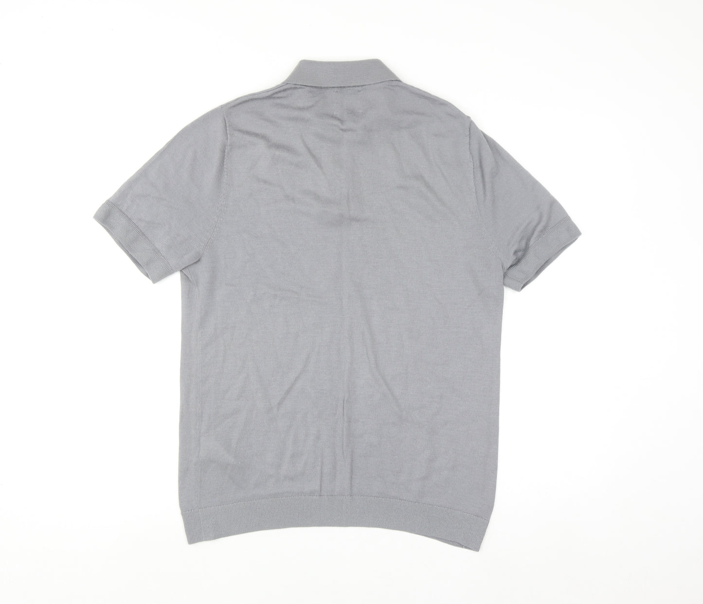 Kin Men Grey Merino Wool 1/4 Zip Short Sleeve Polo Shirt M