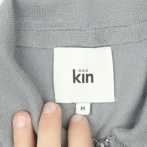 Kin Men Grey Merino Wool 1/4 Zip Short Sleeve Polo Shirt M