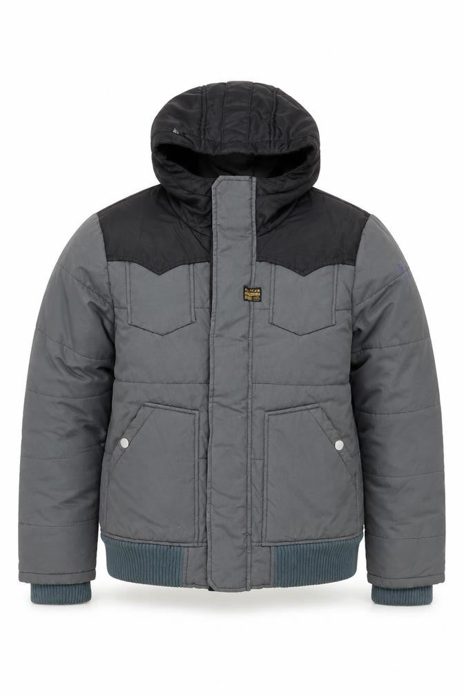 Front view of G-Star RAW Men's Grey L Hooded Puffer Jacket Lined Winter Coat