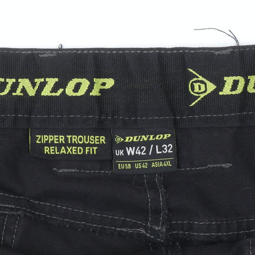 Dunlop Men's Black Cargo Workwear Trousers W42 L32 Relaxed Fit