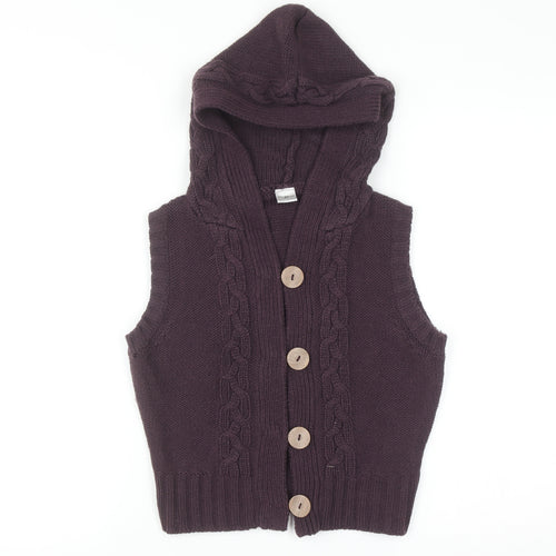 New Look Women's Purple Hooded Cable Knit Button Vest UK 10