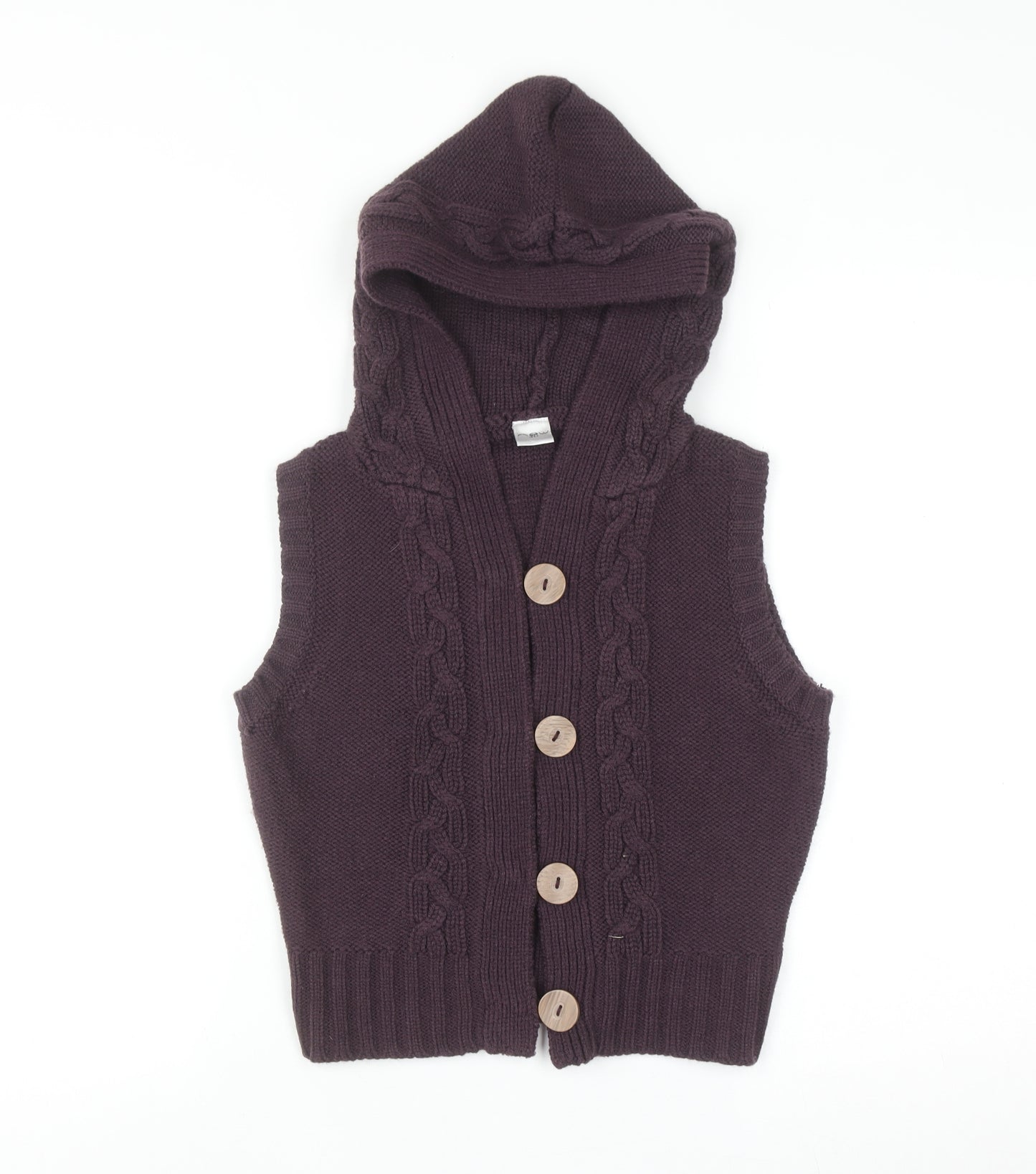New Look Women's Purple Hooded Cable Knit Button Vest UK 10