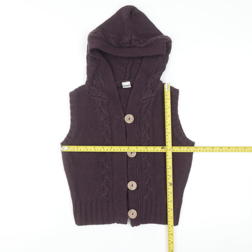 New Look Women's Purple Hooded Cable Knit Button Vest UK 10
