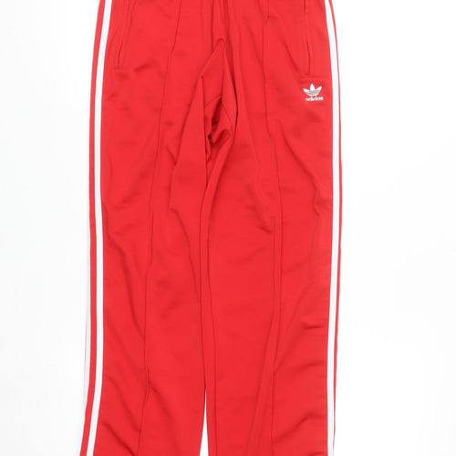 Adidas Womens Red Track Pants Size 10 Elastic Waist Zip Pocket