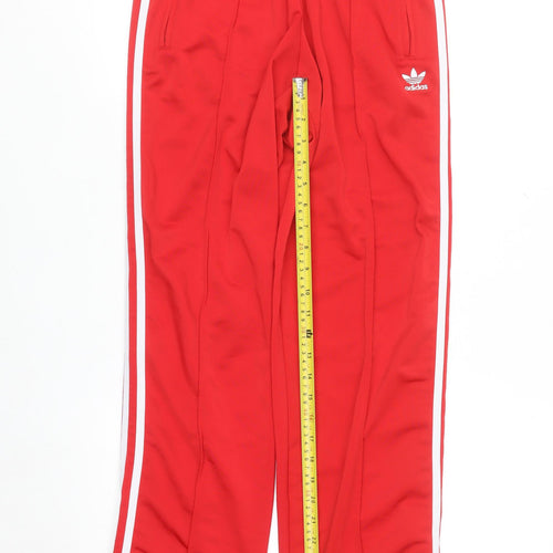 Adidas Womens Red Track Pants Size 10 Elastic Waist Zip Pocket