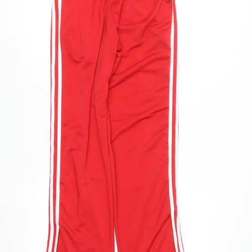 Adidas Womens Red Track Pants Size 10 Elastic Waist Zip Pocket