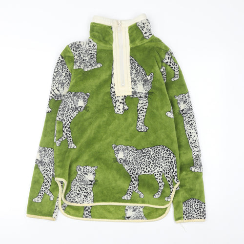 Chelsea Peers Womens Green Animal Print Fleece Pullover XS 1/2 Zip Sweatshirt