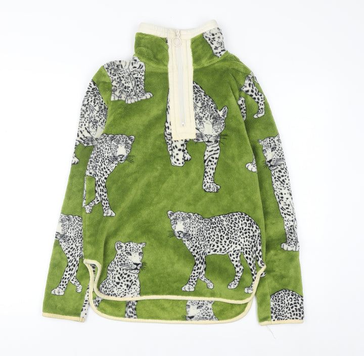 Chelsea Peers Womens Green Animal Print Fleece Pullover XS 1/2 Zip Sweatshirt