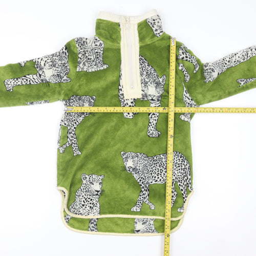 Chelsea Peers Womens Green Animal Print Fleece Pullover XS 1/2 Zip Sweatshirt