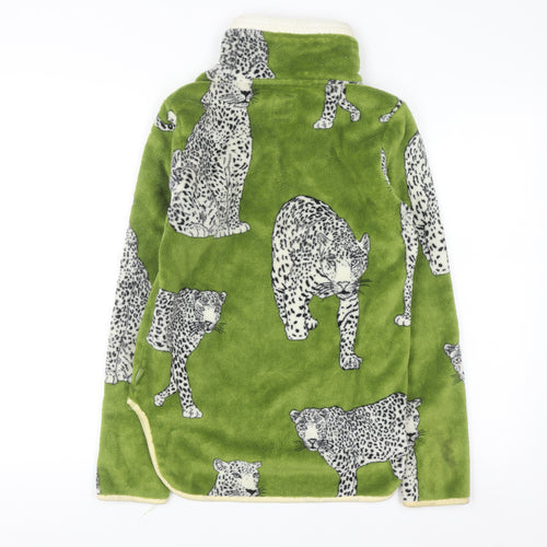 Chelsea Peers Womens Green Animal Print Fleece Pullover XS 1/2 Zip Sweatshirt