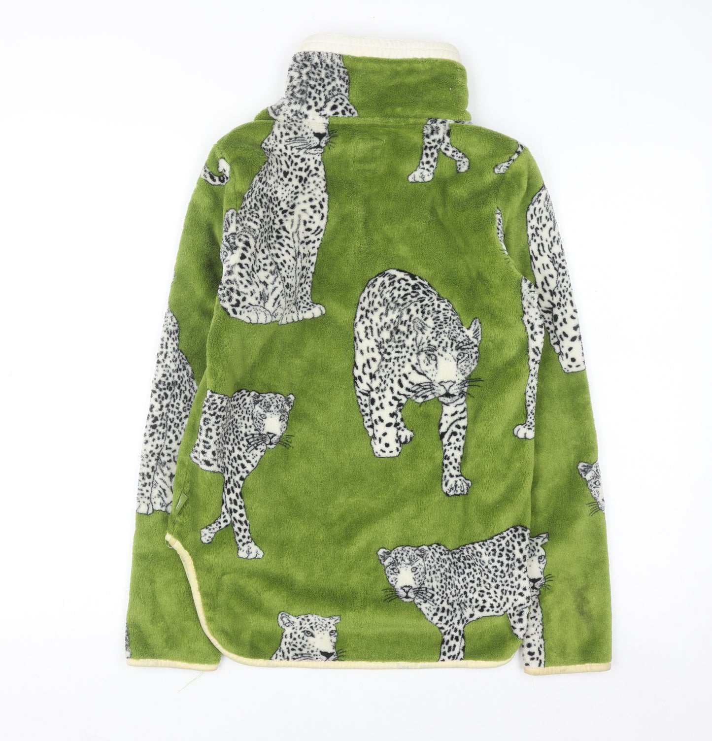 Chelsea Peers Womens Green Animal Print Fleece Pullover XS 1/2 Zip Sweatshirt