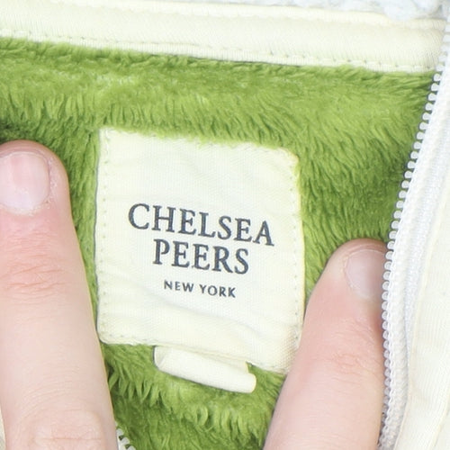 Chelsea Peers Womens Green Animal Print Fleece Pullover XS 1/2 Zip Sweatshirt