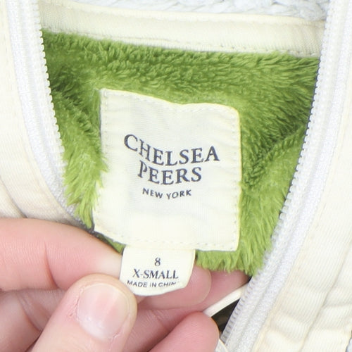 Chelsea Peers Womens Green Animal Print Fleece Pullover XS 1/2 Zip Sweatshirt