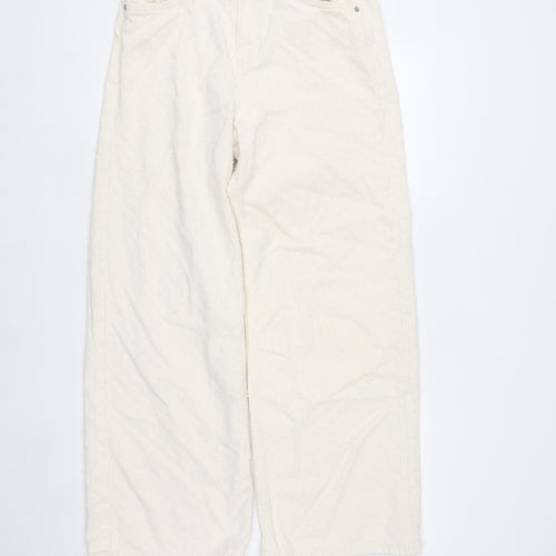 Marks and Spencer Women Ivory Wide-Leg Cotton Trousers Size 12