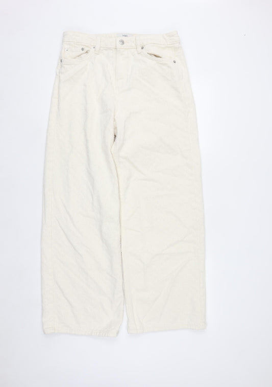 Marks and Spencer Women Ivory Wide-Leg Cotton Trousers Size 12