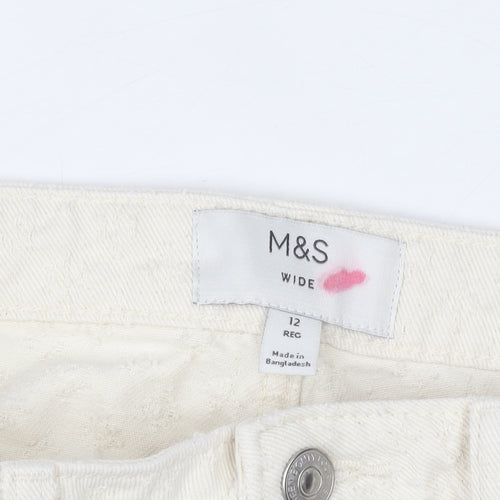 Marks and Spencer Women Ivory Wide-Leg Cotton Trousers Size 12