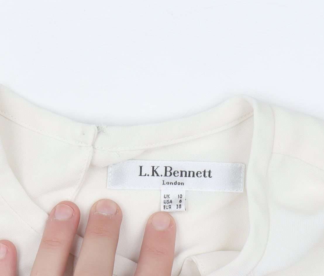 L.K. Bennett Women’s Ivory Silk Long Sleeve Blouse UK 10