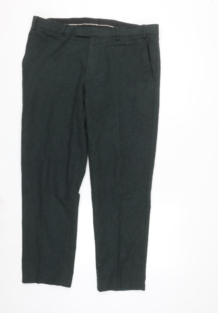 Marks and Spencer Men's Green Wool Blend Tailored Dress Trousers 36S