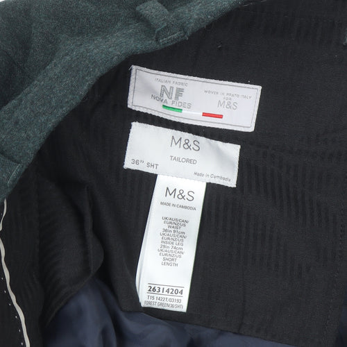 Marks and Spencer Men's Green Wool Blend Tailored Dress Trousers 36S