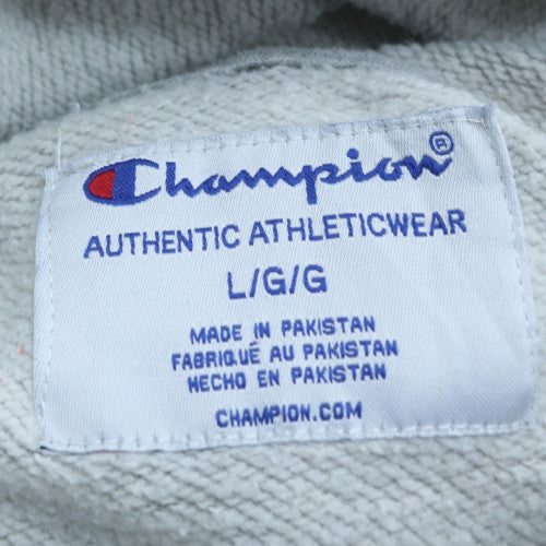 Champion Men's Grey Pullover Hoodie L Logo Fleece Sweatshirt