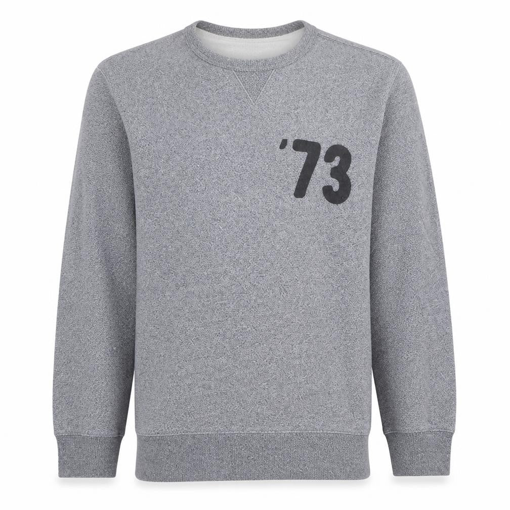 Front view of Levi's Men's Grey '73 Logo Crew Neck Pullover Sweatshirt, size M