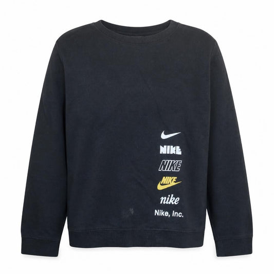 Front view of Nike women’s black xl sweatshirt crew neck pullover logo print