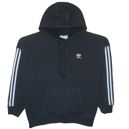 Adidas Womens Black Pullover Hoodie Size 8 Cotton Blend 3-Stripes