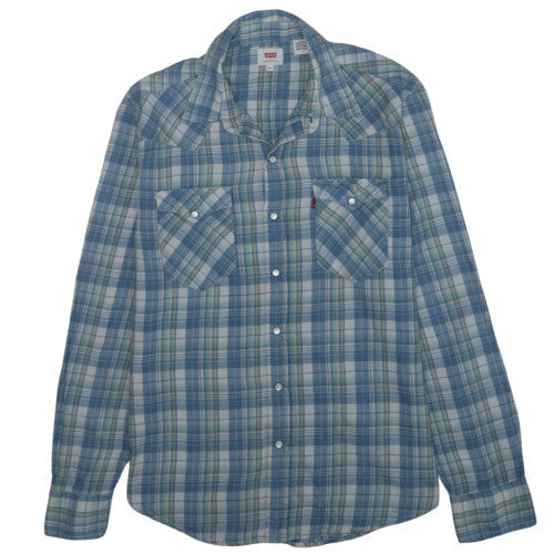 Levi's Men's Blue Plaid Cotton Western Long Sleeve Shirt M