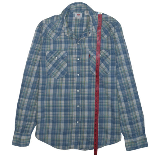 Levi's Men's Blue Plaid Cotton Western Long Sleeve Shirt M