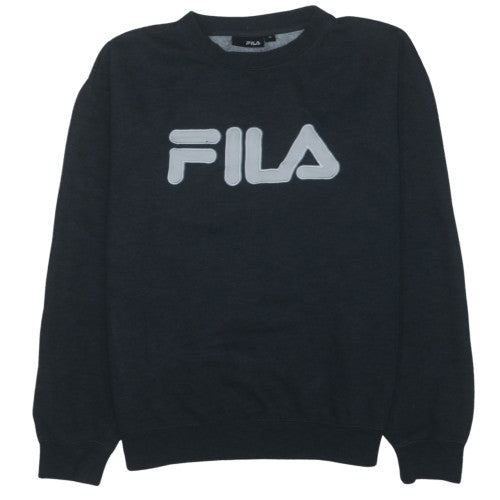 Fila Mens Black Sweatshirt M Crew Neck Pullover Logo Cotton Blend