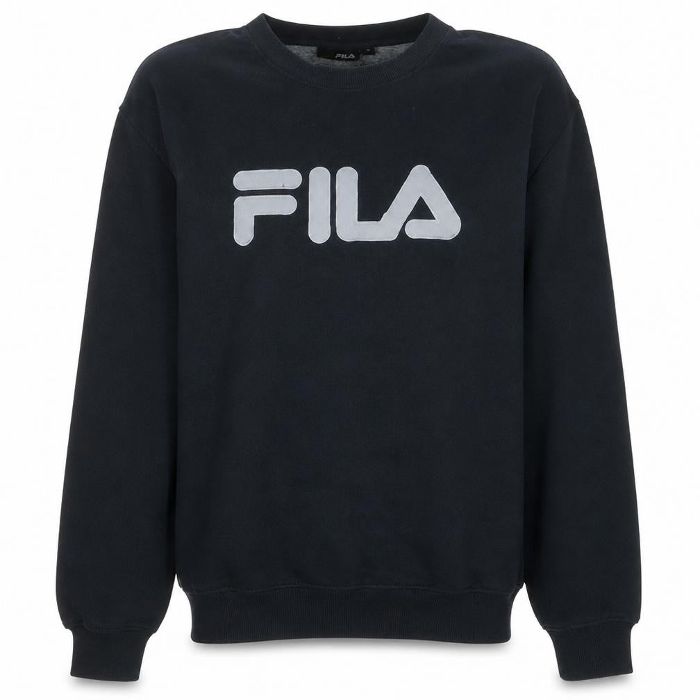 Front view of Fila men’s black sweatshirt m crew neck pullover logo cotton blend