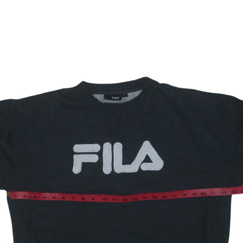 Fila Mens Black Sweatshirt M Crew Neck Pullover Logo Cotton Blend