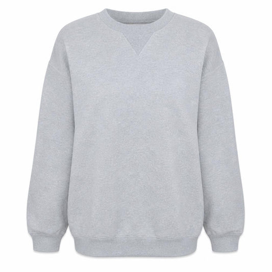 Front view of Puma women’s grey pullover sweatshirt l polyester cotton casual