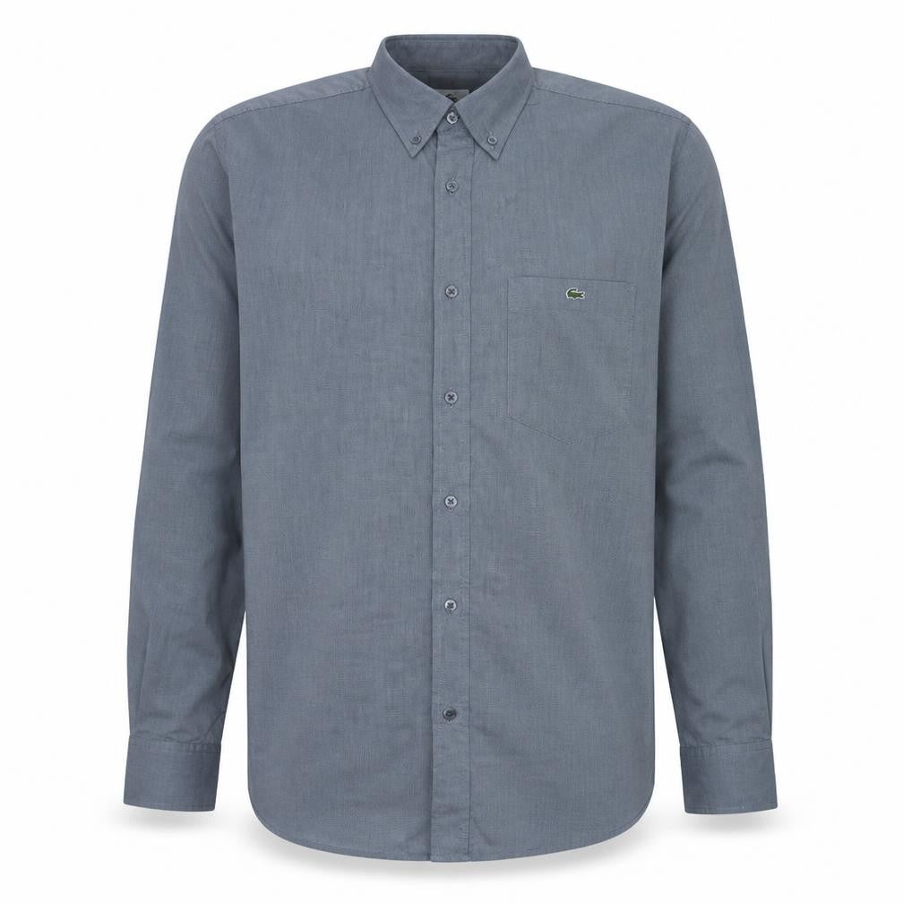 Front view of Lacoste Men's Grey Button-Down Long Sleeve Cotton Shirt, size 42