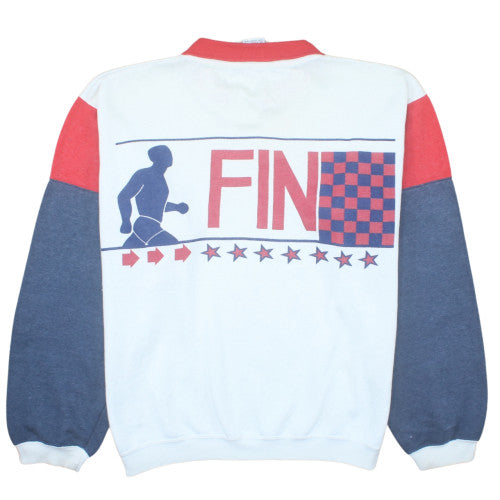 Puma Mens White Triathlon Graphic Collared Sweatshirt M Vintage