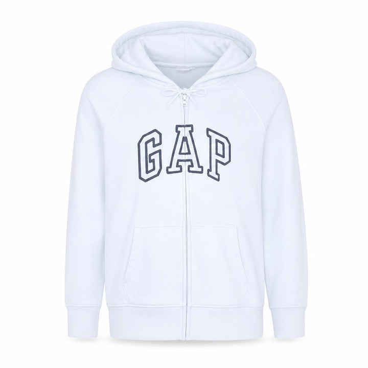 Gap Women White Full Zip Hoodie Size L Cotton Blend Logo Style