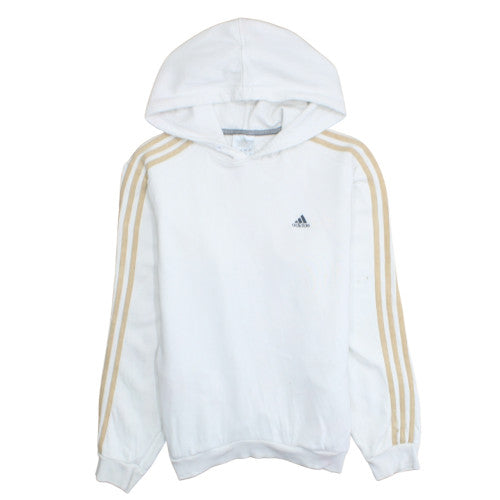 Adidas Men’s White Pullover Hoodie with Gold Stripes Size M