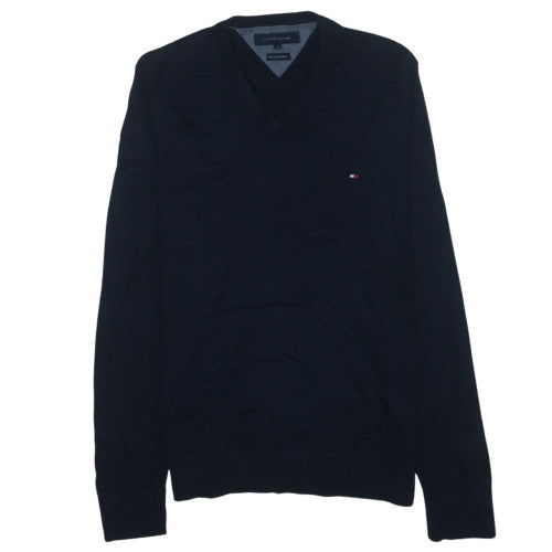 Tommy Hilfiger Men’s Black V-Neck Pullover Jumper M Cotton Cashmere