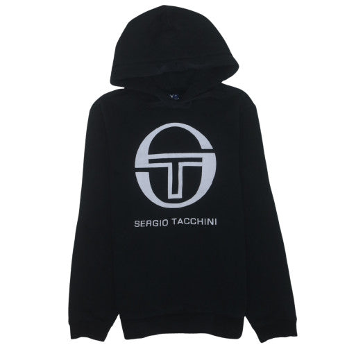 Sergio Tacchini Mens Black Hoodie M Logo Pullover Cotton Blend