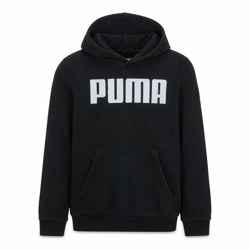 Front view of Puma Men's Black Pullover Hoodie Small Regular Fit Fleece Sportswear