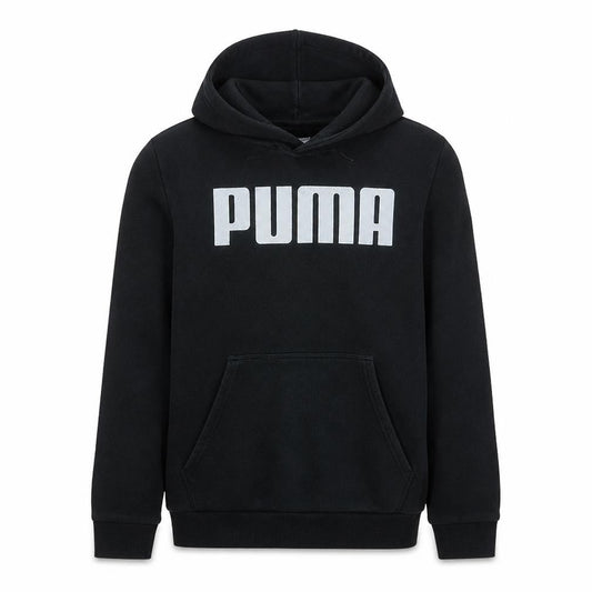 Front view of Puma Men's Black Pullover Hoodie Small Regular Fit Fleece Sportswear