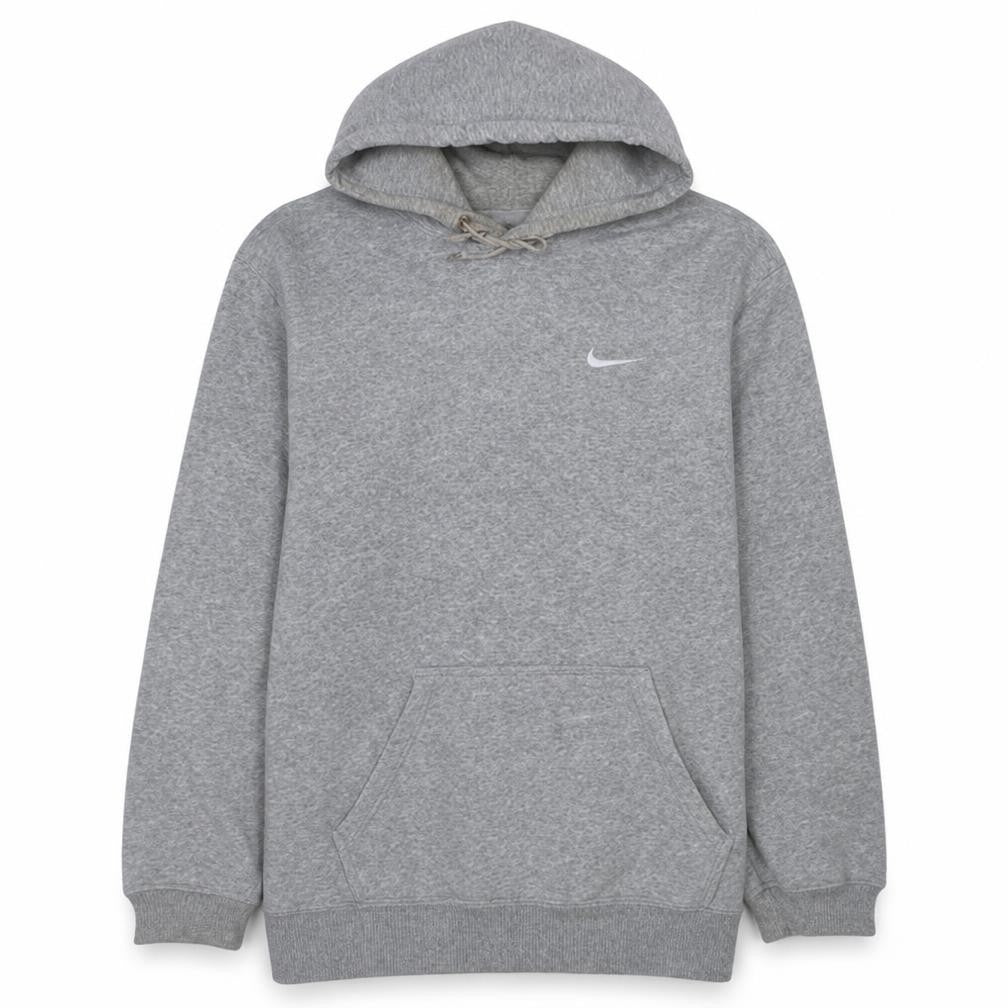 Front view of Nike Men's Grey Pullover Hoodie, size L, Regular Fit Fleece Sweatshirt