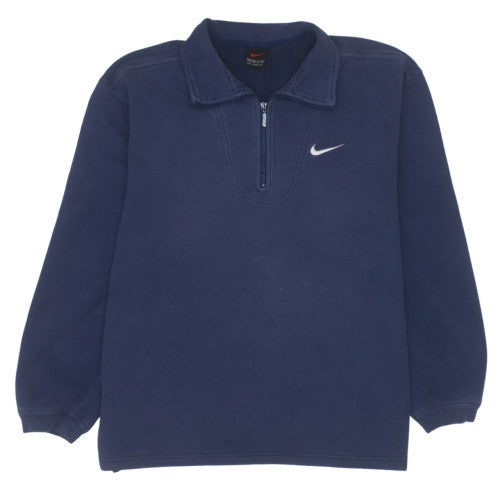 Nike Womens Navy Blue 1/4 Zip Pullover Sweatshirt Size S Cotton Blend