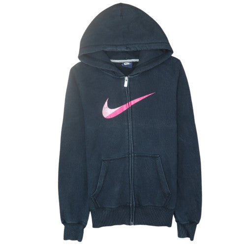 Nike Women's Black Full Zip Hoodie Small Pink Swoosh Logo