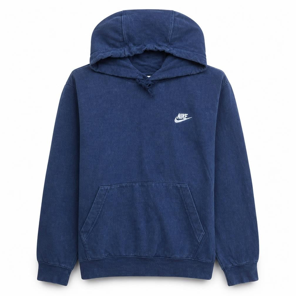 Front view of Nike Men's Blue Pullover Hoodie Small Logo Fleece Sweatshirt