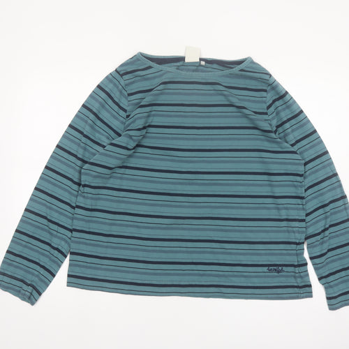 Weird Fish Women's Blue Striped Long Sleeve Boat Neck Cotton T-Shirt Size 20