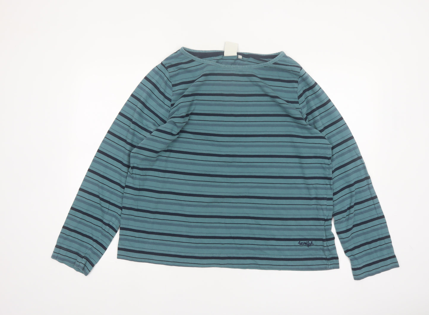 Weird Fish Women's Blue Striped Long Sleeve Boat Neck Cotton T-Shirt Size 20