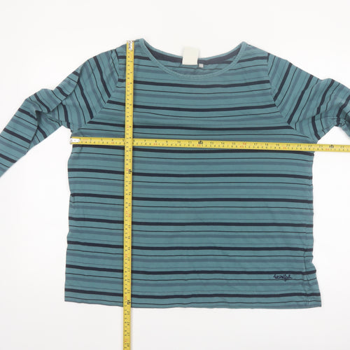 Weird Fish Women's Blue Striped Long Sleeve Boat Neck Cotton T-Shirt Size 20