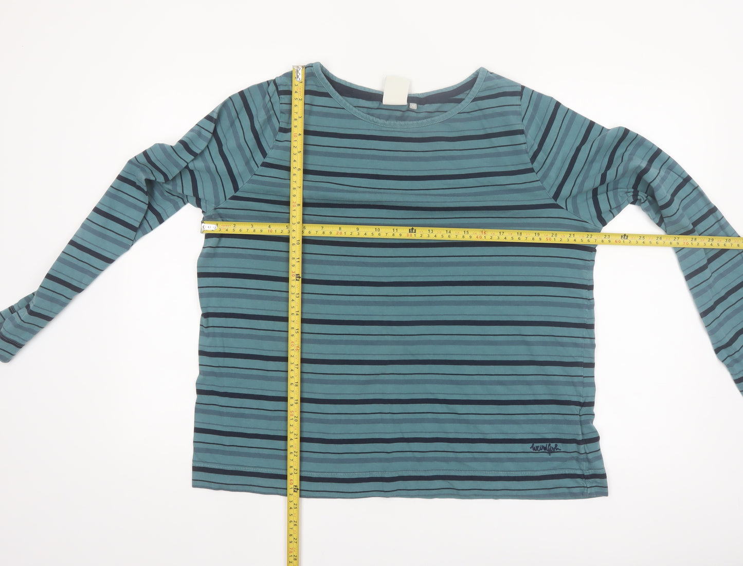 Weird Fish Women's Blue Striped Long Sleeve Boat Neck Cotton T-Shirt Size 20