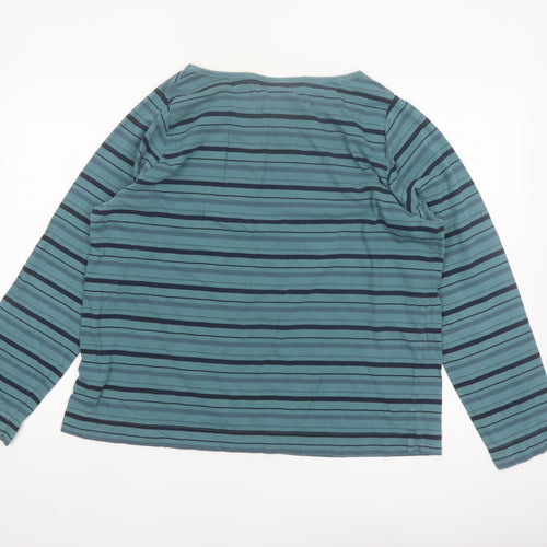 Weird Fish Women's Blue Striped Long Sleeve Boat Neck Cotton T-Shirt Size 20